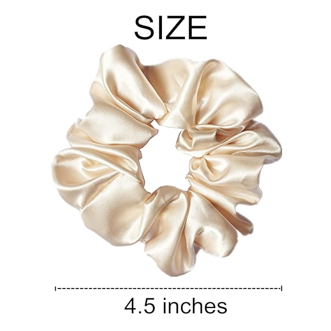 6 Pcs Satin Silk Scrunchies, Soft Hair Ties, Fashion Hair Bands, Bow Ropes, Elastic Ponytail Holders for Women and Girls (4.5 Inch, Beige)