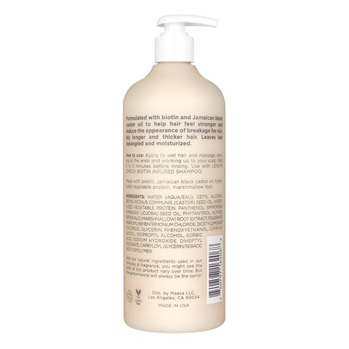 Hairitage Length Check Biotin Conditioner with Jamaican Black Castor Oil - Thickening + Volumizing - Sulfate Free + Color Safe + Vegan - Moisturizing Repair Conditioner for Thinning Hair 21 Oz.