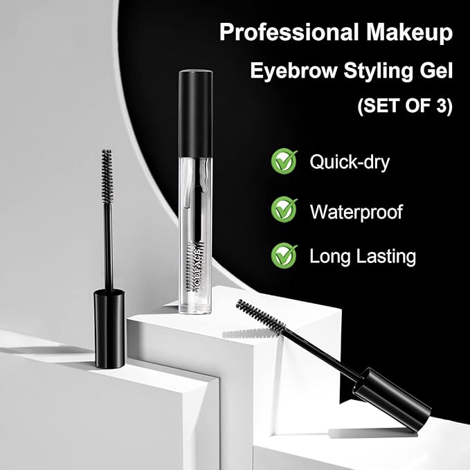 3Pcs Eyebrow Gel Kit, Clear Brow Gel Set, Brow Styling Gel for Natural Brow, Long Lasting Waterproof Eye Brow Setting Gel Makeup Set for Feathered & Fluffy Brows