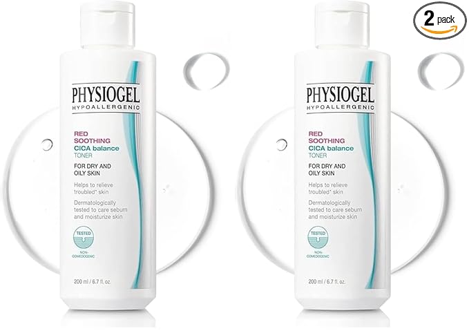 PHYSIOGEL Red Soothing Cica Balance Toner, Manages Skin Troubles, Refines Pores, Controls Sebum, Moisturizing, Cica, PEA, Niacinamide, Panthenol, Hypoallergenic Face Toner for Men & Women (Pack of 2)