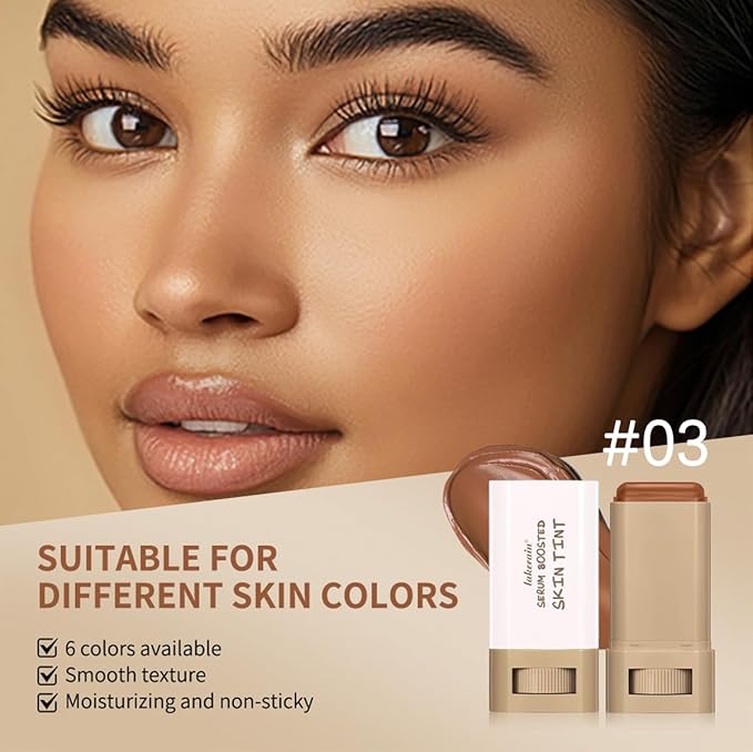 FYEBOO 2025 New Beauty Balm Serum Boosted Skin Tint, Solid Tinted Serum Contour Stick, Hydrating Tinted Moisturizer Foundation Stick, Radiant Dewy Natural Finish Facial Color Correct (# 03)