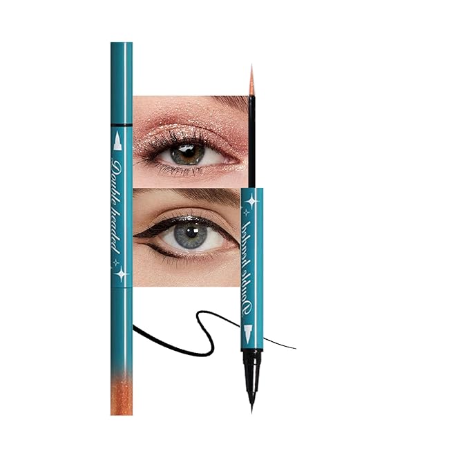 Double-Headed Liquid Sparkling Eyeshadow Eyeliner Pen for Women, Ultra - Fine Tip Glitter Shimmer Liner Shadow for Eye Makeup, High-Pigment Highlighter Brightener Stick,Waterproof Quick - Drying (6#)
