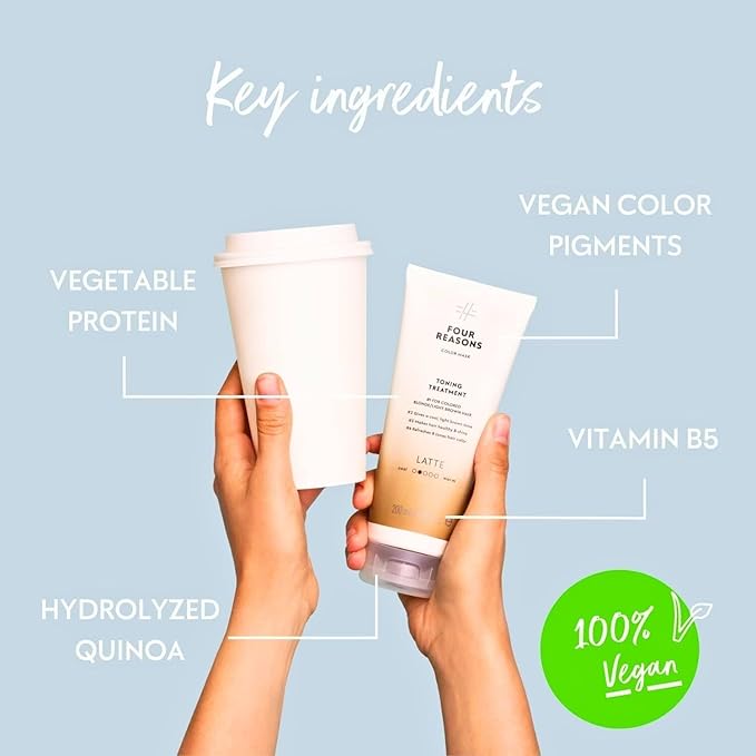 FOUR REASONS Color Mask, Latte (27 Colors) – Hair Gloss & Color Depositing Conditioner – Semi Permanent Hair Toner for Color-Treated Hair Color For Women – Vegan & Cruelty-Free – 6.76 fl oz
