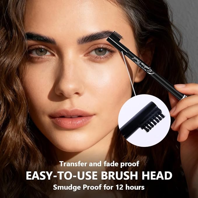 6Pcs Eyebrow Pencils for Women, Wooden Hard-Core Eyebrow and Eyeliner Pencil, Long Lasting Waterproof and Sweat-Proof, Beginner Makeup Brow Pencil With Eyebrow Brush and Pencil Sharpener (Black, 6Pcs)