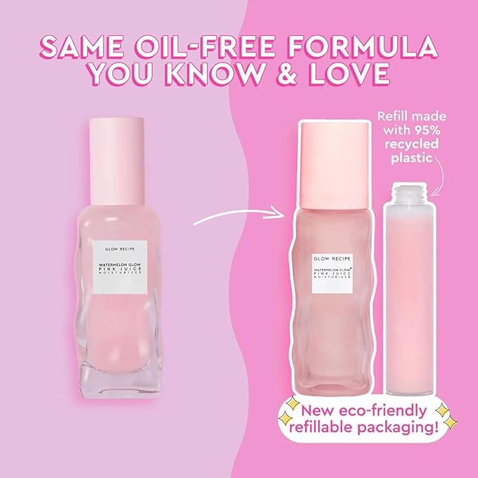 Glow Recipe Refill Pink Juice Water Gel Face Moisturizer for Women, Men & Teens - Hydrating Hyaluronic Acid, Radiance Boosting, Non-Comedogenic, Oil-Free, Lasting Korean Skin Care for Oily Skin, 60ml