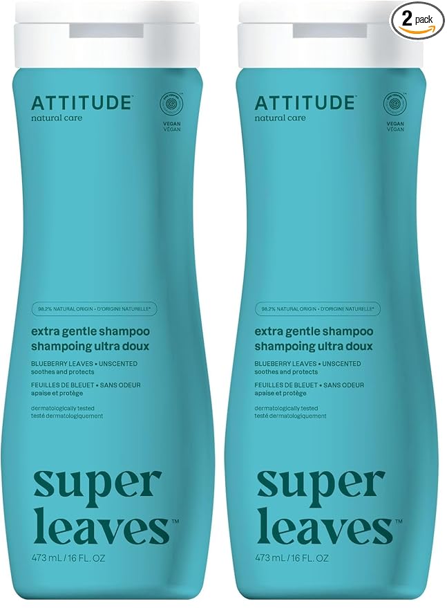ATTITUDE Extra Gentle Hair Shampoo,EWG Verified,Soothes Dry Scalp,Naturally Derived Ingredients,Vegan and Plant Based,Unscented,16 Fl Oz,(Pack of 2)