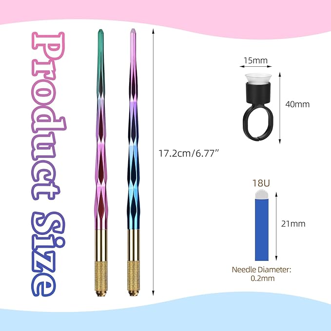 ATOMUS Microblading Pen Kit 2pcs Tattoo Eyebrow Lip Manual Pen 10pcs 18U Eyebrow Microblades 10pcs Pigment Holder with Sponge