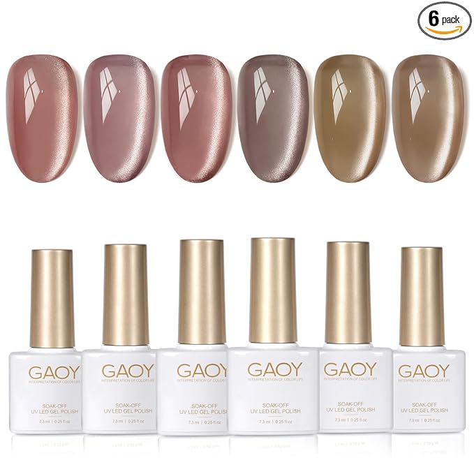 GAOY Forest Sunset Cat Eye Gel Nail Polish Set with Magnet for Holographic Cat Eye, Salon Gel Manicure and Nail Art DIY at Home