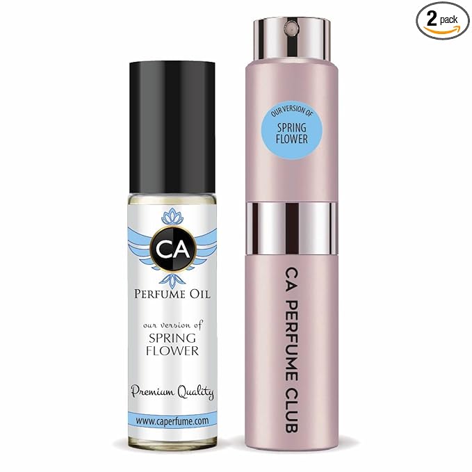CA Perfume Duo Impression of Spring Flower For Women Perfume Layering Set Long Lasting Travel Size EDP + Body Oil Roll-On Bottle 0.27 Fl Oz+0.33 Fl Oz