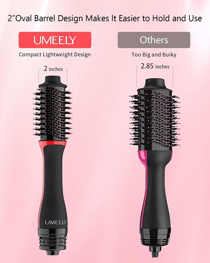 Umeely Plus 2.0 Hair Dryer Brush Blow Dryer Brush in One, 2'' Oval Brush Head Hot Air Brush Styler & Volumizer with Ionic Technology, NTC Smart Temp Control for Smooth, Frizz-Free, Shiny Hair