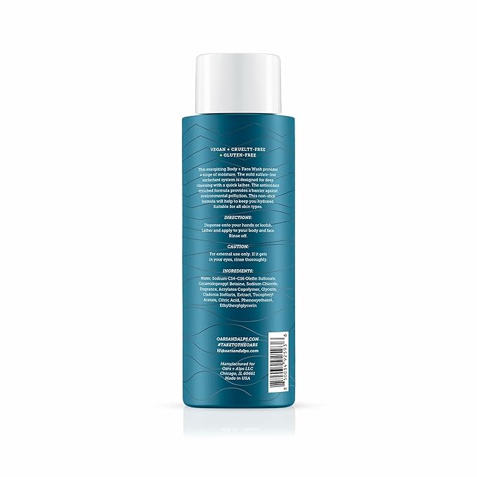 Oars + Alps Body Wash for Men, Mens Body Wash & Face Cleanser with Vitamin E & Antioxidants, Moisturizing, Paraben & Sulfate Free Cleanser, California Coast, 1pk