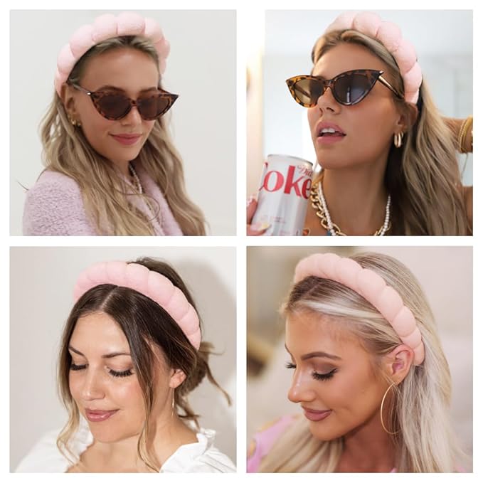 AOENJIE Spa Headbands for Washing Face or Makeup, Sponge Bubble Skincare Headbands, Puffy Terry Cloth Hairband for Women, Skin Care Makeup Headwear Hair Accessories for Girls (Beige)