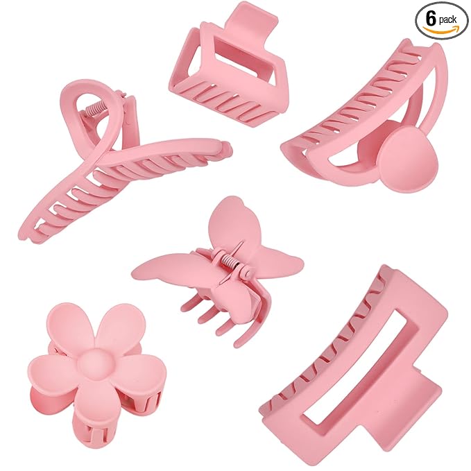 Pink Hair Clips, 6 Pack Cute Hair Clips for Thin Thick Hair 1.85-4.5 Inch Matte Non Slip Jaw Clips Flower Banana Butterfly Claw Clips Hair Accessories for Women and Girls…
