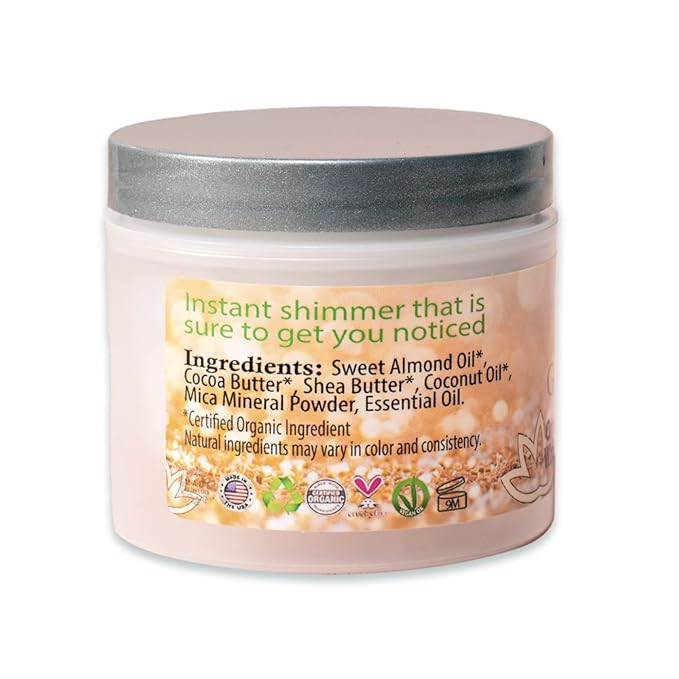 GLIMMER GODDESS Organic Whipped Body Butter - Super Level 3 Gold Shimmer - Moisturizing & Nourishing Skincare with Natural Ingredients - Luxurious Glow & Hydration for All Skin Types - 4.0 oz