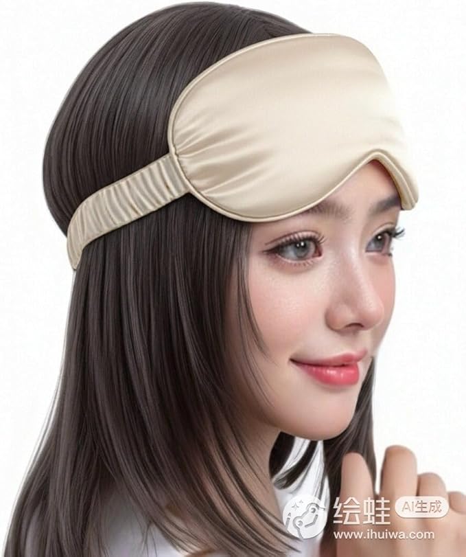 [1 Pack] QSYW Sleep Masks, Satin Eye Mask for Sleeping - Silky Eye Masks Bulk with Storage Bag & Elastic Strap,Beige