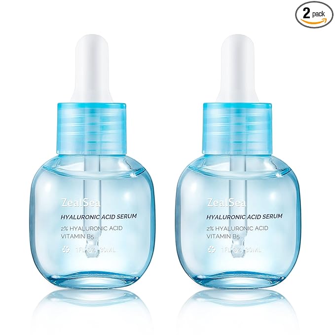 ZealSea Hyaluronic Acid Serum for Face, Hydrating Microneedling Serum, EWG Certified for Sensitive Skin, Vegan Fragrance Free Non-Comedogenic Absorb Quickly, Pure Hyaluronic Acid Anti-Aging 1 Oz*2