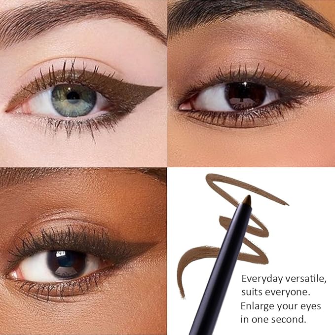 WanTuoluo 3-in-1 Retractable Eyeliner Pencil for Women, Built-in Sharpener & Blending Brush, Black Light Dark Brown, Waterproof Long-Lasting (01-Black-1 Pack)