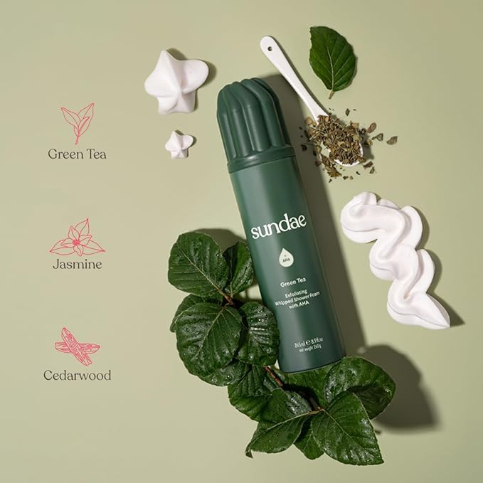 sundae Exfoliating Whipped Shower Foam Green Tea Foaming Body Wash with Glycolic Acid AHA for All Skin Types 8.9 fl oz, 265ml