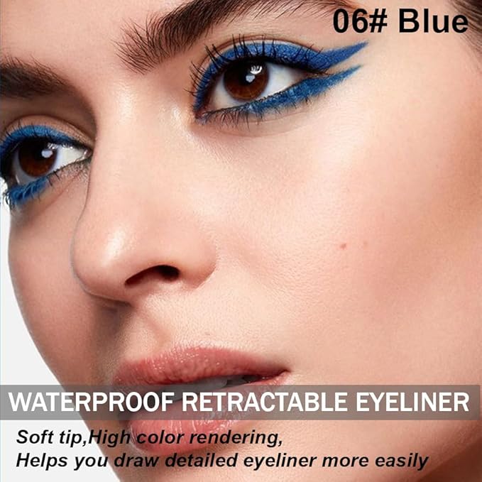 Retractable Creamy Eyeliner Eyeshadow Sticks for Eye Makeup, Ultra Pigmented Mechanical Eye Pencils, Smudge Proof Matte Satin Finish Formula, Longlasting, Vegan & Cruelty-Free (6 Pcs-Sky Blue-06)