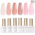 GAOY Jelly Nude Pink Gel Nail Polish Set, 6 Transparent Sheer Colors Soak Off UV Light Cure Gel Polish Kit for Salon and Nail Art DIY at Home