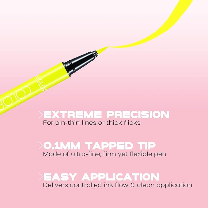 UV Neon Liquid Eyeliner, Matte Colored Eyeliner Pen, Waterproof Smudge-proof Pigmented Eye Liner, Glow Brightly Under UV Lights, Colorful Eye Makeup For Rave Party Music Festival, Neon Yellow