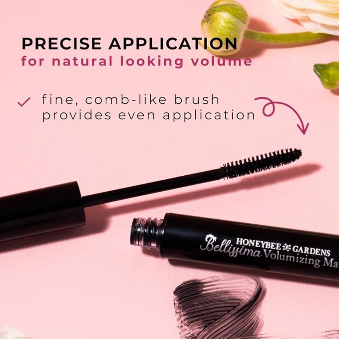 Honeybee Gardens Bellissima Volumizing Mascara in Coffee Bean – Brown Mascara for Volume and Length, Smudge-Proof and Water-Resistant, Hypoallergenic Formula for Sensitive Eyes, 0.13 oz