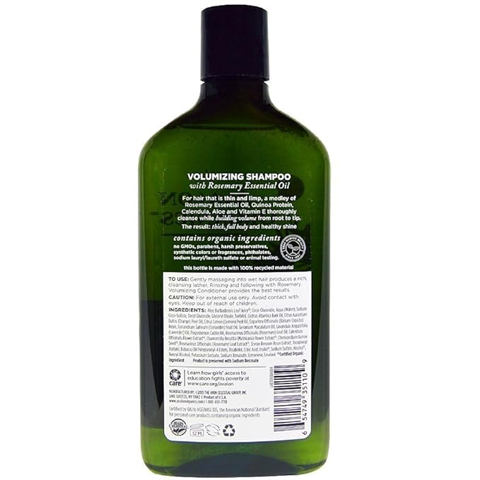 Avalon Organics Volumizing Shampoo, Rosemary 11 oz (Pack of 10)