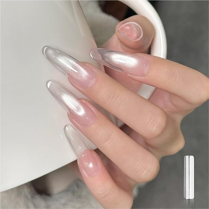 GAOY Jelly Silver Cat Eye Gel Nail Polish, 16ml Glitter Holographic Nail Polish with Magnet, Reflective Translucent UV Gel, 3143 Liquid Silver