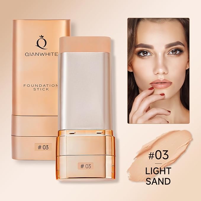 Korean Foundation Stick for Mature Skin, Waterproof Natural Nude Full Coverage Foundation Makeup Concealer, Double Head Foundations Make Up Sticks with Brush for All Skin (#03 LIGHT SAND)
