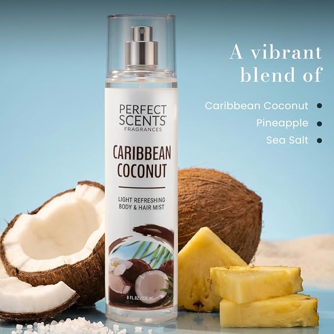Instyle Fragrances Light Refreshing Body & Hair Mist, Caribbean Coconut, Premium Women’s Body Spray, Infused with Panthenol, CLEAN, Vegan, Paraben-Free, Phthalate-Free, 8 Fluid Ounces