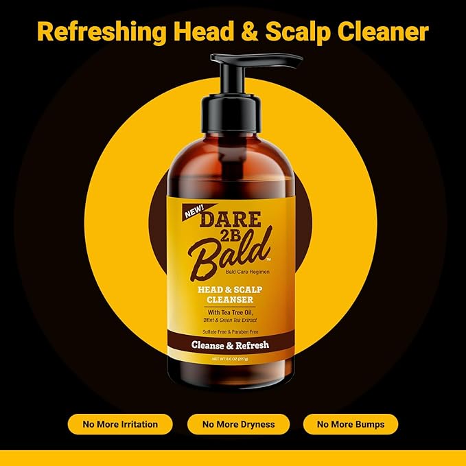 Dare 2B Bald Head & Scalp Cleanser | Bald Head Shampoo with Tea Tree Oil, Mint & Green Tea Extract | Bald Scalp Moisturizer and Exfoliator for Men - 8 FL OZ