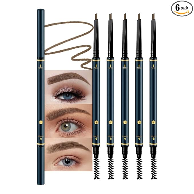 FeiCuiYun 5 Pcs Eyebrow Pencils for Women, Waterproof Professional Makeup Micro Brow Pencil, Light Brown Brow Kit with Eyebrow Brush, Ultra-Fine Mechanical Pencil, Vegan&Cruelty-Free (C06#Dark Brown)