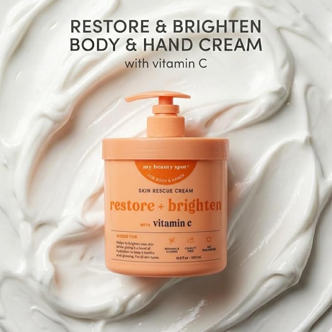 My Beauty Spot Vitamin C Hand Cream with Pump – Restore & Brighten Moisturizing Hand Lotion for Extremely Dry Cracked Hands, Non-Greasy Body Moisturizer & Hand Cream for Women - (16.9 fl oz)