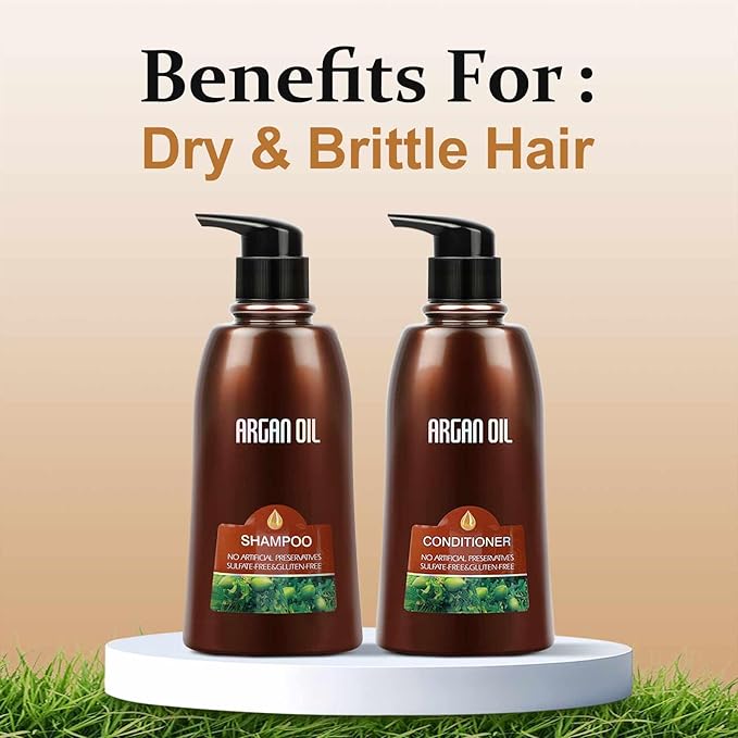 2 Pack Natural Organic Sulfate Free Moroccan Argan Oil Shampoo and Conditioner Sets - Color Safe Treatment, UV Protection, Intense Moisturizing Smooth For Dry, Damaged, Frizzy Hair,350ML*2