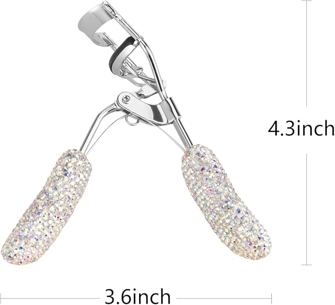 Bling Rhinestone Eyelash Curlers Stainless Steel Natural and Long Lasting Eyelash Fit for All Eye Shape Curved Lash Curler (AB Color)
