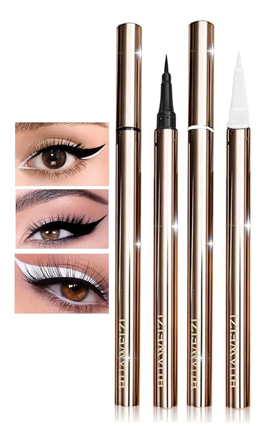 2PCS Waterproof Liquid Eyeliner, White and Black Eyeliner Set, Quick Drying Long-lasting Eye Liner for Makeup, Cruelty-Free Eyeliner Liquid Set Smudge Proof Easy To Use