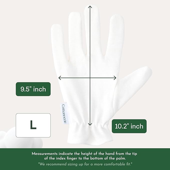 4 Pairs Cottonnerie Organic Cotton Gloves for Dry Hands Sleeping, Moisturizing Gloves Overnight, Hand Moisturizer Gloves, Moisture Gloves for Dry Hands Overnight, Sleeping Gloves, Large