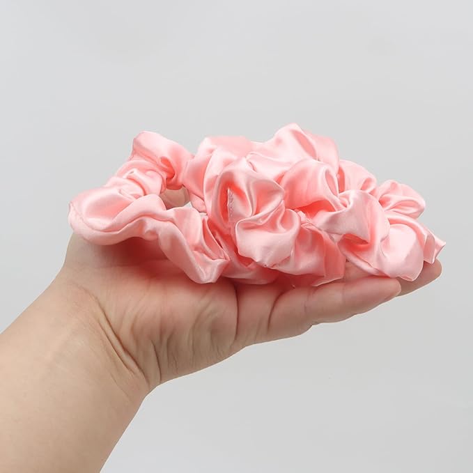 Silk Satin Scrunchies for Women Girls 12 PCS Pink Hair Scrunchies Bulk Silk Satin Hair Ties for Thick Hair Pink Party Favors