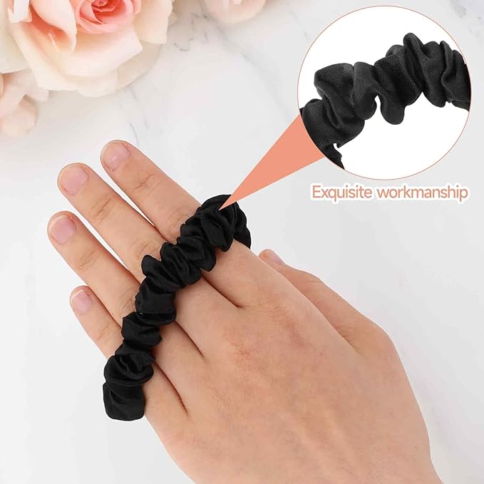 6pcs Luxury Silk Hair Scrunchies,Satin Scrunchies for Curly Hair,Black Scrunchies for Hair,Mini Satin Scrunchies Ponytail Holders for Thick Curl Hair No Hurt Your Hair for Women and Girls