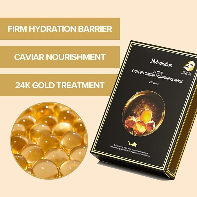 JMsolution Active Golden Caviar Mask Prime (10 Sheets) | [3.5 Billion Sold] K-Beauty Face Mask with Gold & Caviar for Deep Nutrition & Elasticity | Anti-Aging & Revitalizing Sheet Mask