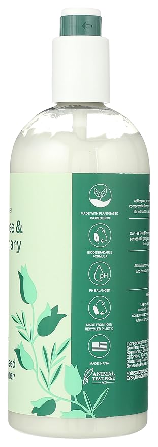 Renpure Plant Based Tea Tree and Rosemary Refresh and Rebalance Conditioner - Soothes Dry Scalp - Delivers Moisture and Shine - Gentle Formula - Dye Free - Recyclable, Pump Bottle Design - 24 fl oz