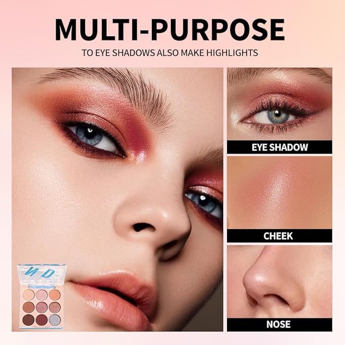 9-Color Matte & Shimmer Eyeshadow Palette – Neutral Beige & Brown Tones, Waterproof, Long-Lasting, Ideal for Everyday, Office & Date Makeup 01#