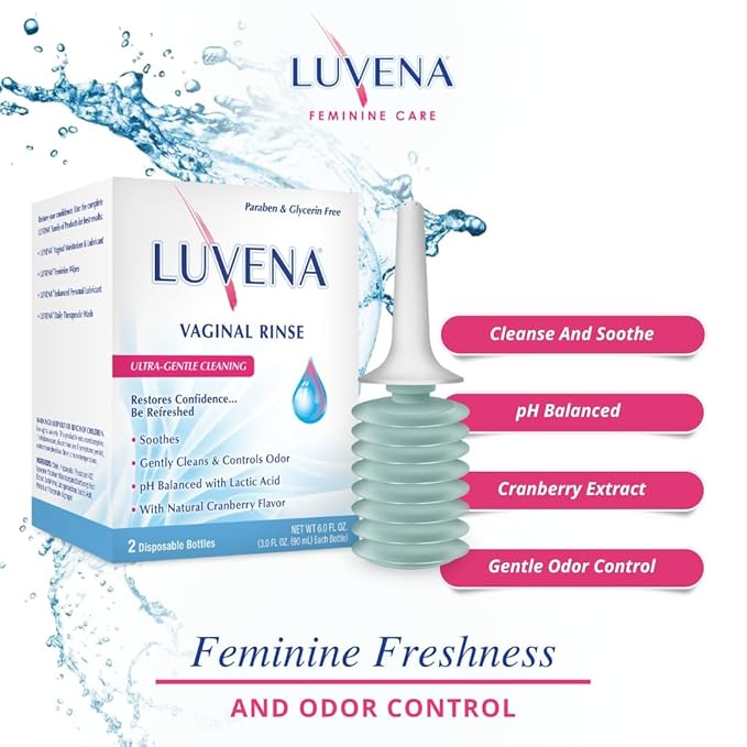 Luvena Vaginal Rinse for Women - Ultra-Gentle Intimate Cleansing Wash - pH Balanced, Lactic Acid & Natural Enzymes, Reduces Odor, Paraben Free - 3 oz (2 Pack)