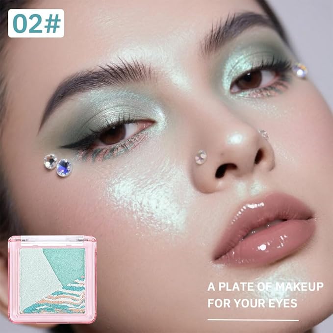 Mini Light Green Baked Eyeshadow Palette, 3 Shade Soft Shimmer Eye Shadow, Fresh Natural Eye Makeup, Smooth Blendable & Buildable, No Fallout, Long-Lasting Daily Look, Paleta de Sombras de Ojos 02