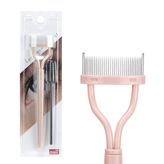 Eyelash Separator Eyelash Comb Lash Separator Tool MSQ Mascara Brush Eyelash Brush Separator Mascara Comb Arc Designed Mascara Applicator With Cover Naked Pink (1PCS)