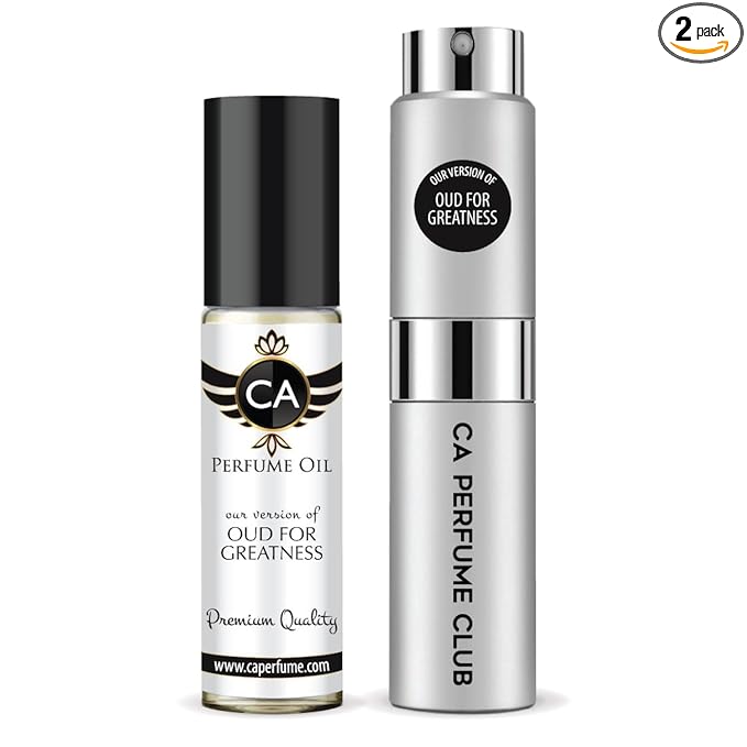 CA Perfume Duo Impression of Oud for Greatness For Women And Men Perfume Layering Set Long Lasting Travel Size EDP + Body Oil Roll-On Bottle 0.27 Fl Oz+0.33 Fl Oz