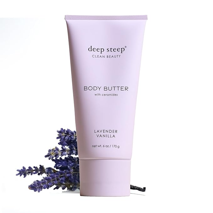 Deep Steep Body Butter, 6 oz – Rich Moisturizer with Ceramides, Coconut Oil, Argan Oil & Aloe Vera – Vegan, Clean Beauty, Smooth & Hydrated Skin (6 Ounces, Lavender Vanilla)