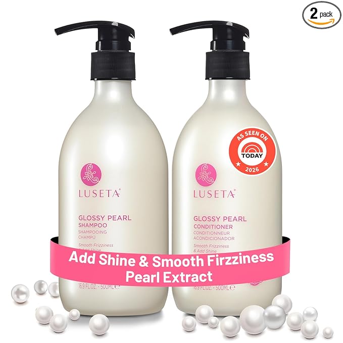Luseta Glossy Pearl Shampoo and Conditioner Set Smooth & Moisturize, Fight Frizziness and Add Shine,Hydrating for Damaged Hair, Detangle,Nourish Strands,Paraben Free, Sulfate Free,16.9oz