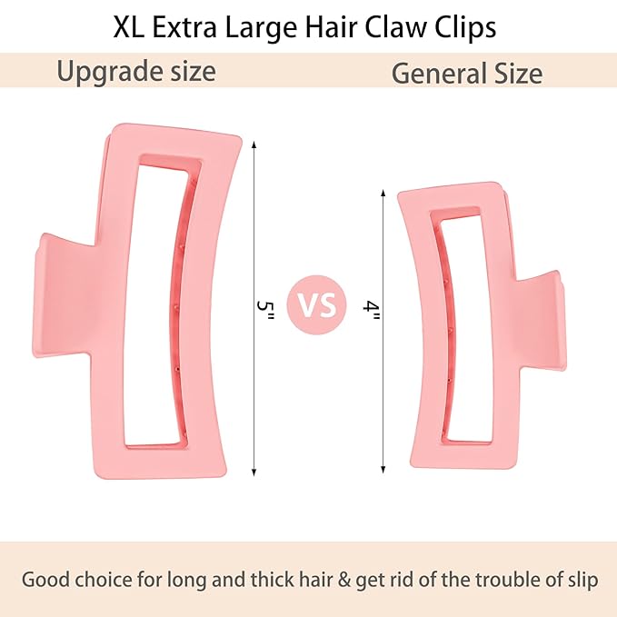 8PCS 5 Inch Extra Large Square Hair Clips, Matte Rectangular Claw Hair Clips for Women Girls, Strong Hold XL Jumbo Hair Clamps, Hair Accessories for Thick Long Curly Hair, 8 Colors