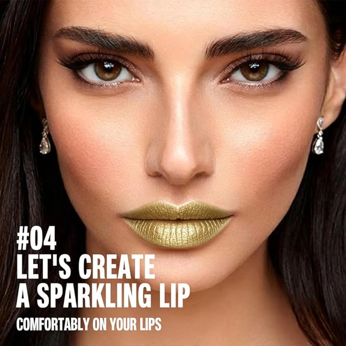 evpct Gold Shimmery Metallic Lip Liner and Lipstick Combo, Cone Tip Lip Crayon for Women Long Lasting Waterproof, Metal Shinny Hydrating Lipstick Makeup, Glitter Lips Liner Pencil for Shimmery Shade